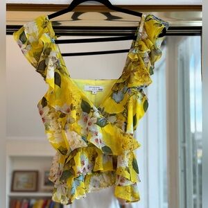 Marissa Webb Yellow Floral Ruffle Blouse